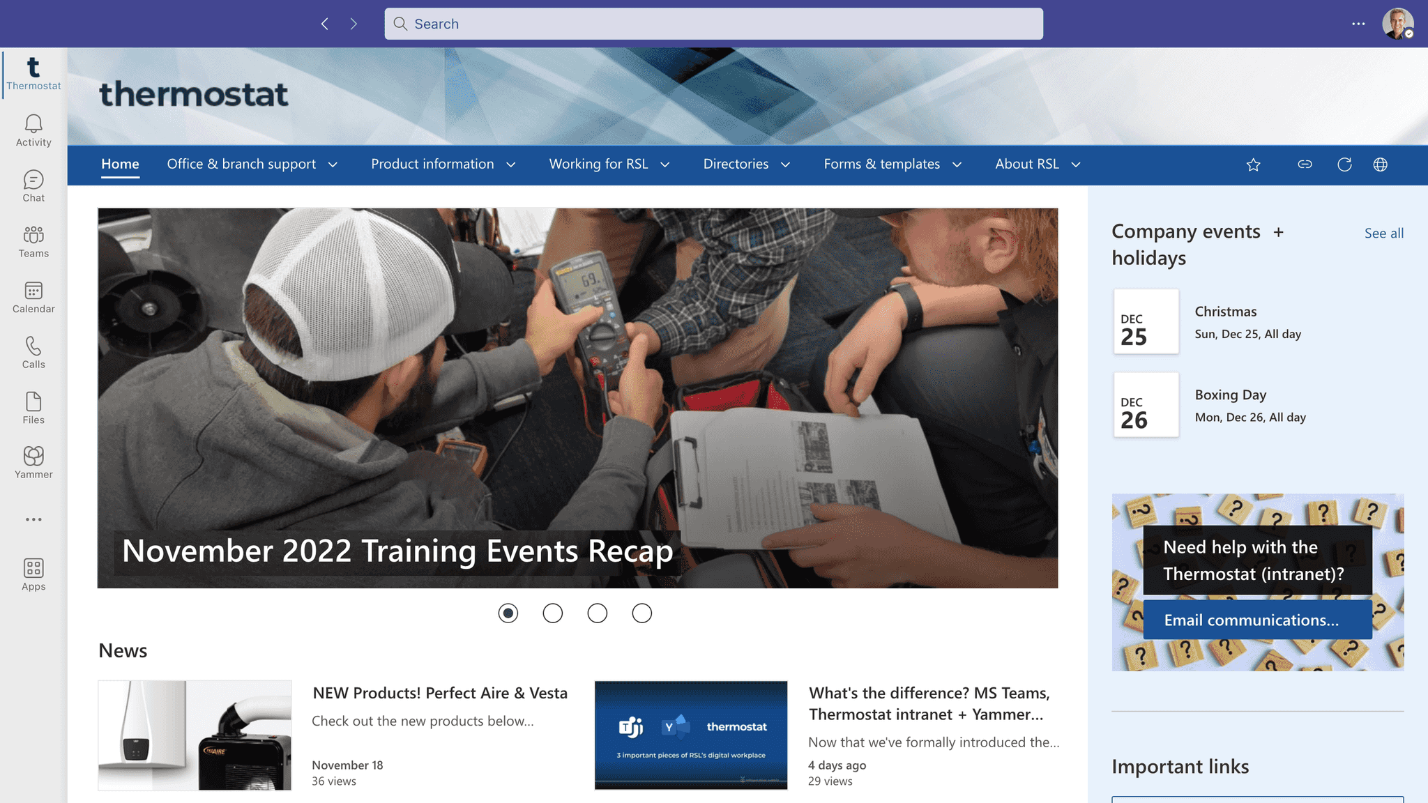 RSL microsoft teams homepage