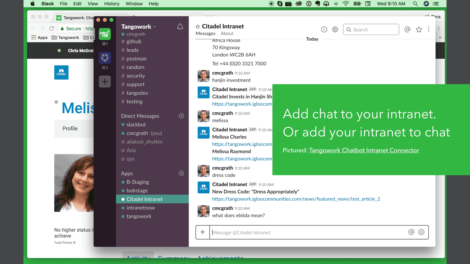 Add chat to your intranet or add intranet to chat