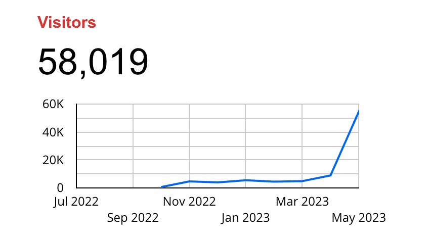 Chart showing hockey stick growth upon site launch. Visitors: 58,019