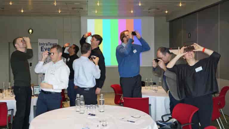Workshop participants wear VR glasses