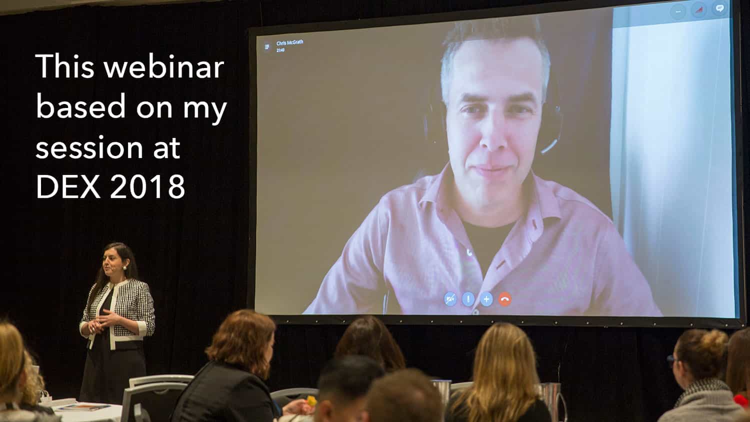 Chris McGrath presenting remotely at DEX 2018