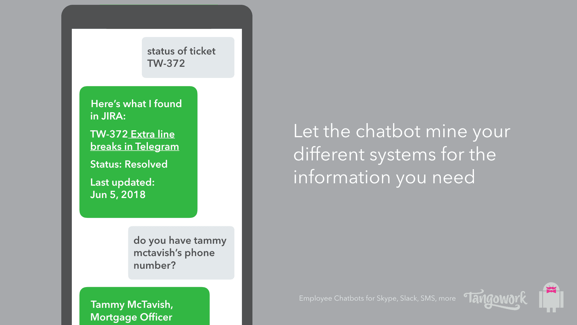 Phone showing conversation with a chatbot